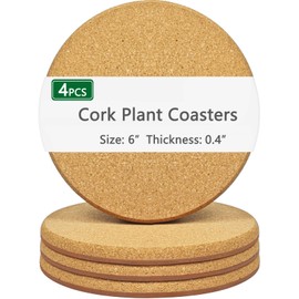Venyat 6 Inch Cork Plant Coasters, 4 Pcs Double Layers Thickened Cork Plant Mats, Cork Coasters for Plants, Cork Mats for Plant, Plant Coasters for House Plants