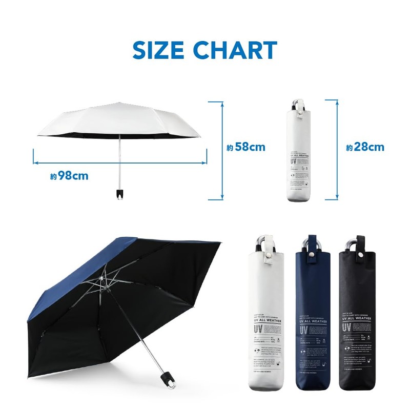 Parasol with Carabiner, Ultra Lightweight, Foldable, Rain or Shine, Unisex,