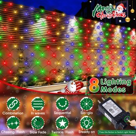 Hezbjiti Christmas Net Lights, 280 LED Mesh Lights 9.8FT x 6.6FT 8 Modes Waterproof Outdoor Christmas Decoration Lights Green Wire for Xmas Bushes, Trees, Lawn, Yard, Garden Party (Multicolor)