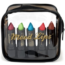 Mood Lips Lipstick pH Color Changing Long Lasting Magic Custom Lip Shade Made in the USA 12 hour long lasting non transfer Vitamin A, C, & E, Aloe Vera | Green, Red, Purple, Brown, & Blue (Pack of 5)