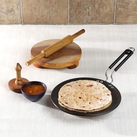 Vinod Black Pearl Hard Anodised Tawa - 26.5 cm | 5.25mm Thickness | Metal Spoon Friendly | Riveted Sturdy Handle | Long Lasting Roti, Paratha Tawa | | Toxin Free