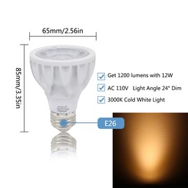 PAR20 12W Narrow Flood Light Bulb E26 Dimmable LED Bulb Spotlight Beam Angle 24 Degree 100W Halogen Warm White 3000K 2-Pack