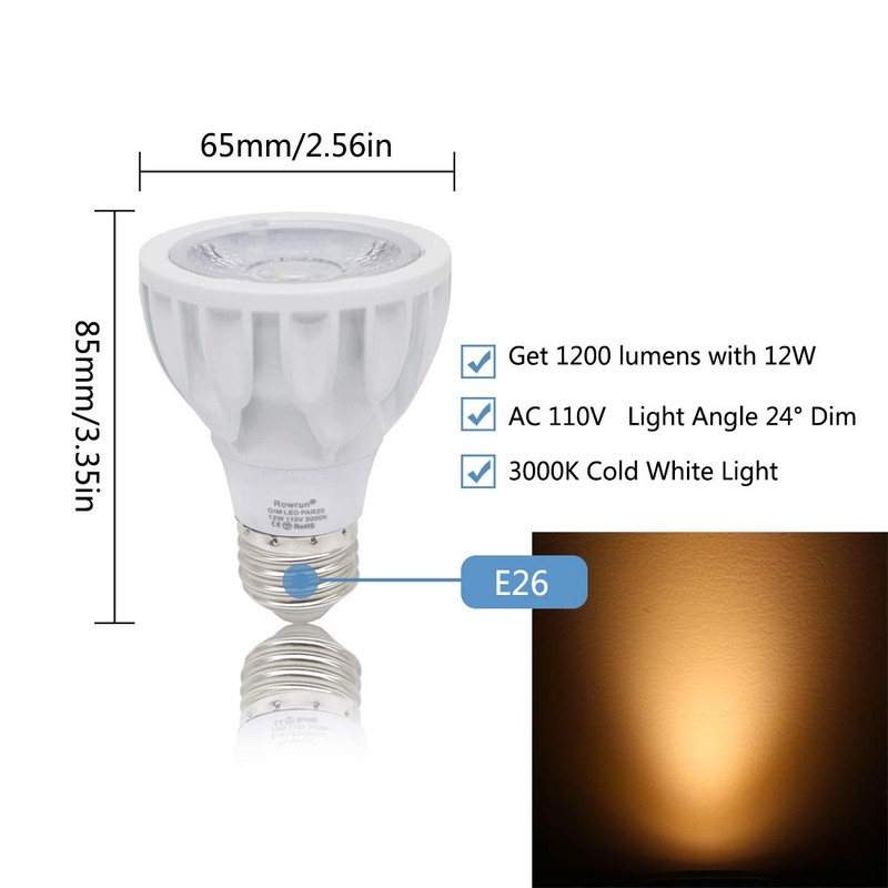 PAR20 12W Narrow Flood Light Bulb E26 Dimmable LED Bulb