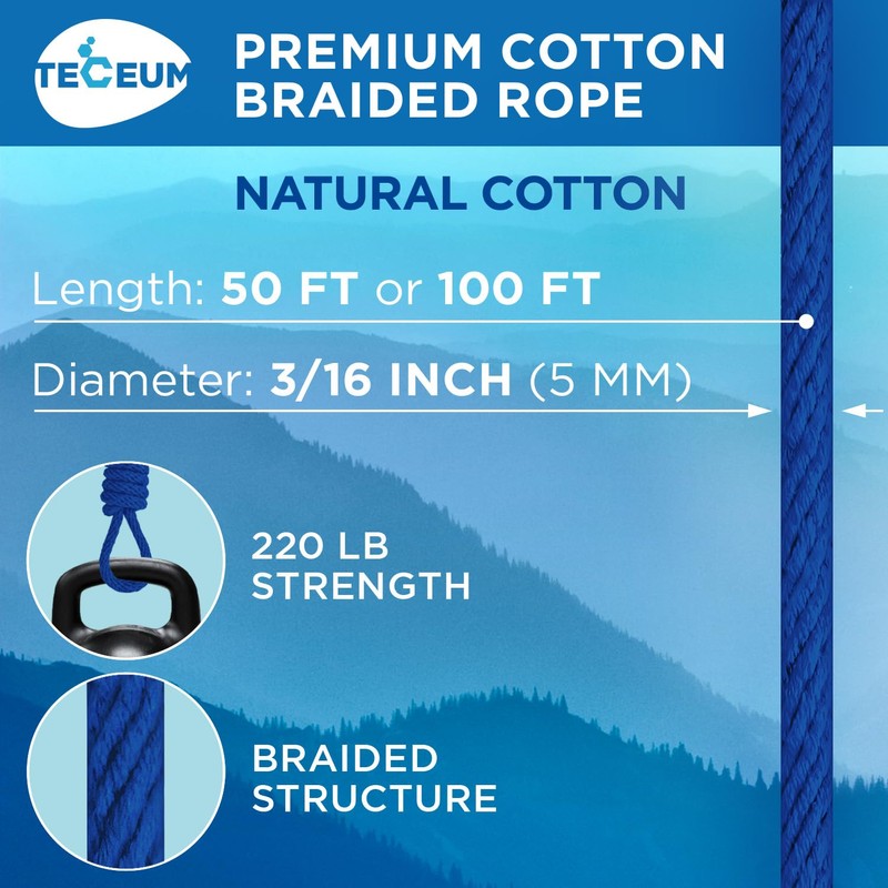 TECEUM Cotton Rope 3/16” (5 mm) – 100 FT –
