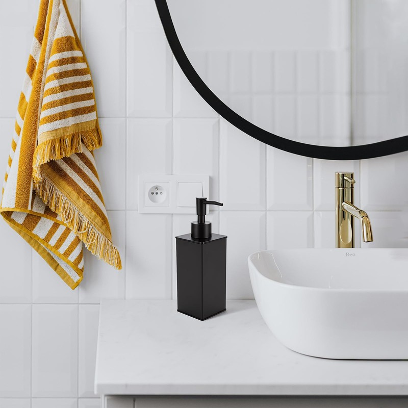 DAZI Soap Dispenser, Black, Refillable Standing Soap Dispenser, Premium Metal