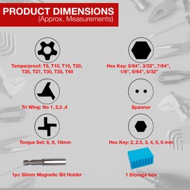 33 Screwdriver Security Bit Sets Include 3 Torques, 4 Tri Wings, 4 Spanner Head, 9 Tamperproof, 12 Hex Bit Set - Including Storage Box - Impact Driver Bits, Universal Drill Bits, Accessories, DIY