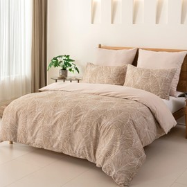 Tokokimo Double Bed Linen Set 260 x 240 cm, 3-Piece Microfibre Bedding Set with Branches and Leaves Consisting of 1 Duvet Cover 260 x 240 cm + 2 Pillowcases 50 x 80 cm, Khaki