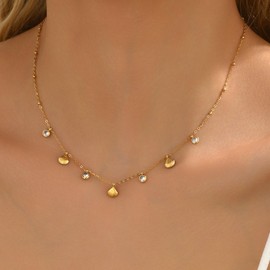 RATVIU Shell Necklaces for Women 18K Gold Plated Shell Choker Necklace Cute Seashell Diamond Charm Necklace Dainty Summer Beach Everyday Jewelry