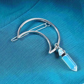 Andelaisi Boho Moon Hair Clip Vintage Hollow Crescent Hairclip Natural Stone Pendant Hairpin Hexagonal Crystal Drop Hair Barrette Clip Hair Accessory for Women and Girls Headdress