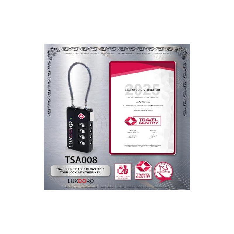 LUXOORO TSA Approved Luggage Lock with Alert Indicator, 4-Digit Resettable