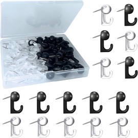 SHSHbuy Push Pin Hooks, Pack of 50 Transparent Drawing Pins with Plastic Box, Card Nail Push Pins, Hooks for Photo Wall, Pin Board Pins for DIY, Bulletin Board, Photos, Wall Maps, Calendar