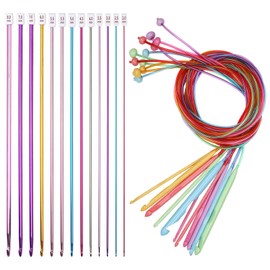 Coopay Tunisian Crochet Hook Set, 12 Pieces Colourful Tunisian Crochet Hooks with Rope and 11 Pieces Aluminium Tunisian Knitting Needles Crochet, Lightweight Tunisian Crochet Hook Set for Beginners,