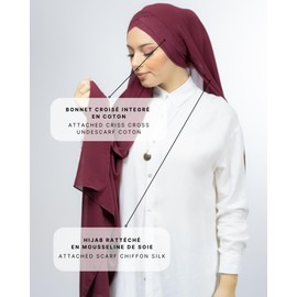 Lamis Hijab - Hijab Headscarf with Built-In Hat, for Muslim Women, Veil, Islamic Scarf - Burgundy red