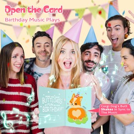 Birthday Cards, Funny Music and Shaking Corgi Dog Birthday Cards, Corgi Shake Butt Humorous Happy Birthday Gifts Greeting Cards for Women Men Mom Dad Him Her Friends Kids