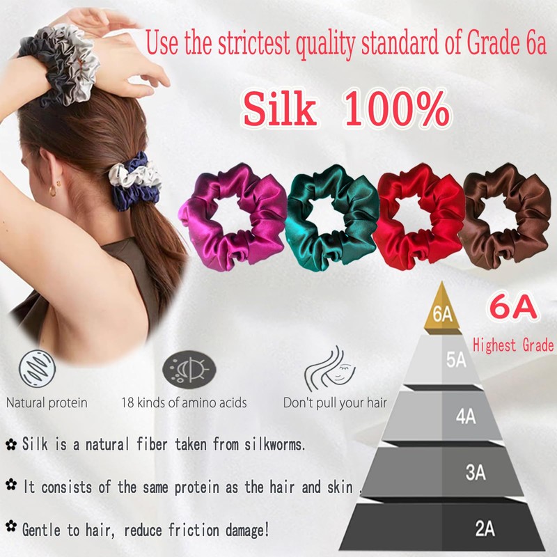 100% Mulberry Silk Scrunchies - 16 Momme Satin Hair Ties