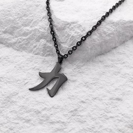 Wchama Strength Kanji Necklace Black Japanese Pendant for Women Men Stainless Steel Symbol Jewelry Chain Good Luck Charm Necklaces (Black Strength Kanji)
