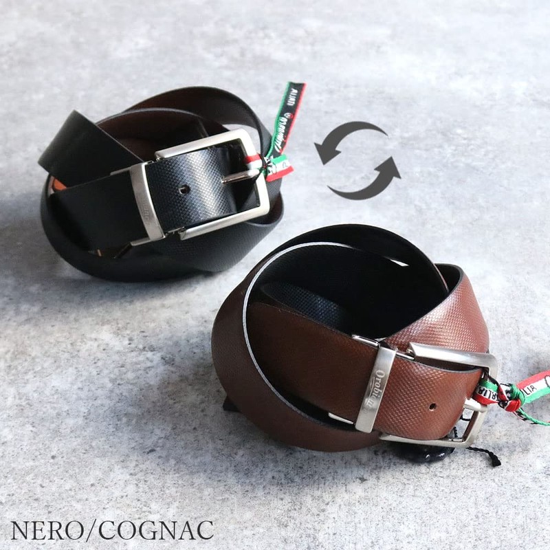Orobianco Belt Swivel 2-Way Reversible Cowhide Leather, Made in Italy,