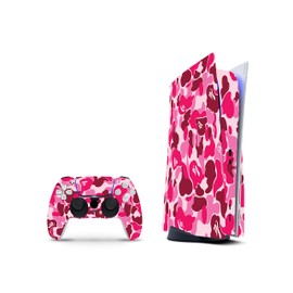 ZOOMHITSKINS, funda para consola y 2 controladores, con la misma calidad de calcomanía para coches, camuflaje rosa blanco, duradero, sin burbujas,... 