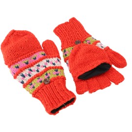 GURU SHOP Nepal Hand Knitted Gloves, Fold-Up Gloves, Wool Gloves, Men/Women, Purple, Wool, Size: One Size, Rust orange