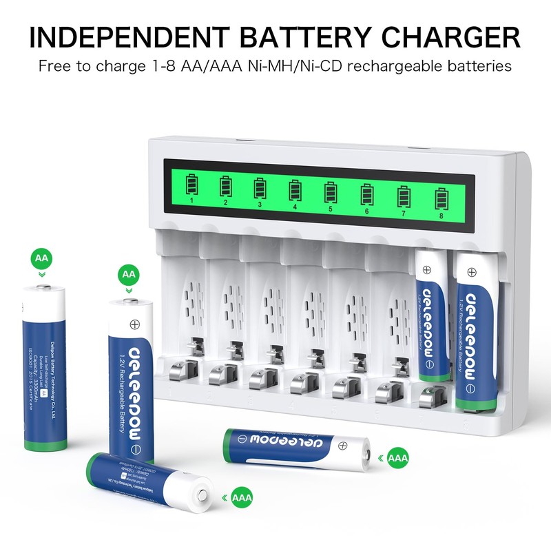 Deleepow NiMH AA Rechargeable Batteries 8 Pack 3300mAh 1.2V AA