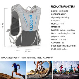IX INOXTO Running Hydration Vest for Men Women, 3L Water Backpack for Trail, Marathon and Hiking (Grey Blue-1.5L/250ML)