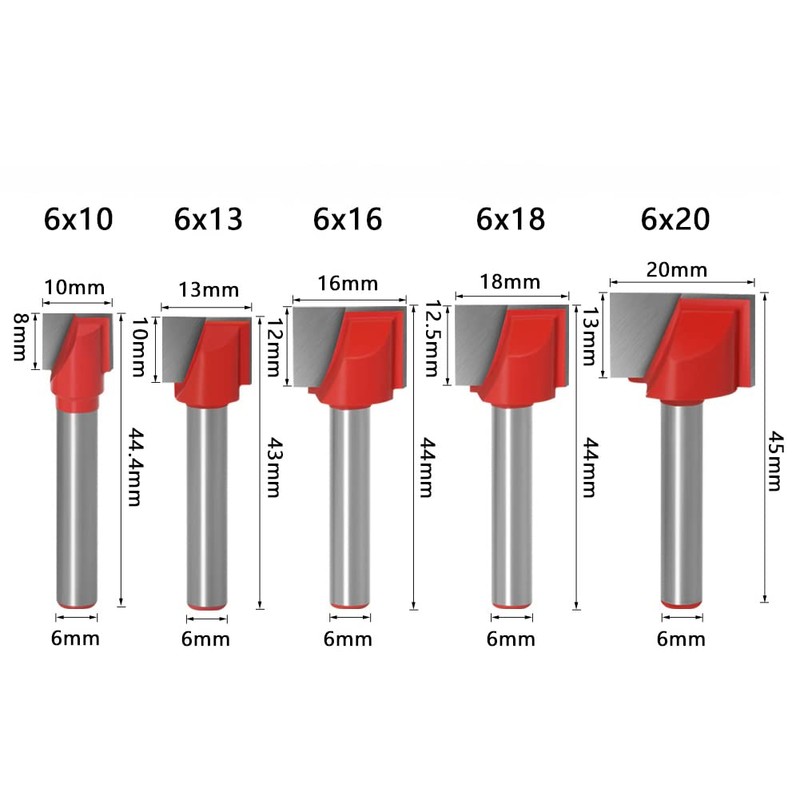 WSOOX 6mm Shank Bottom Cleaning Router Bit Set, 5-piece Slotting