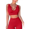 QINSEN Workout Outfits for Women 2 Piece Ribbed Seamless Crop