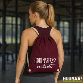 huuraa Hiddensee Love Gym Bag Cotton with Name of your Favourite Island Gift Idea for Friends and Family, burgundy, Einheitsgröße