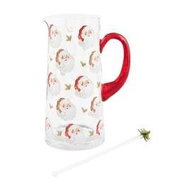 Mud Pie Santa Glass, pitcher 60 oz | stirrer 10 1/2", CLEAR