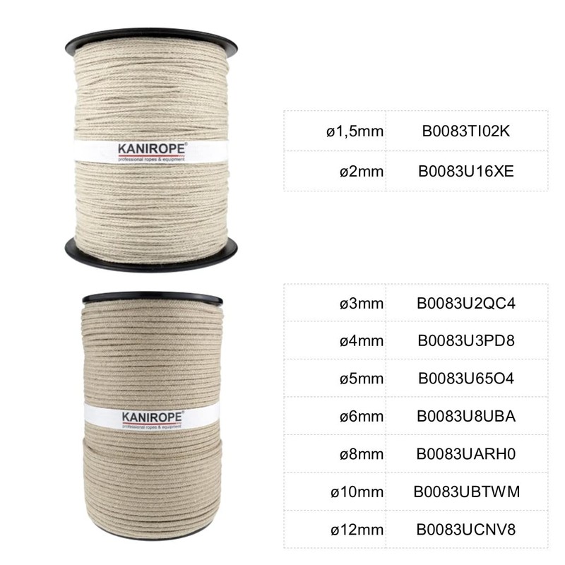 Kanirope® Hanfseil Seil Hanf HEMPBRAID 1,5mm 100m 8-fach geflochten