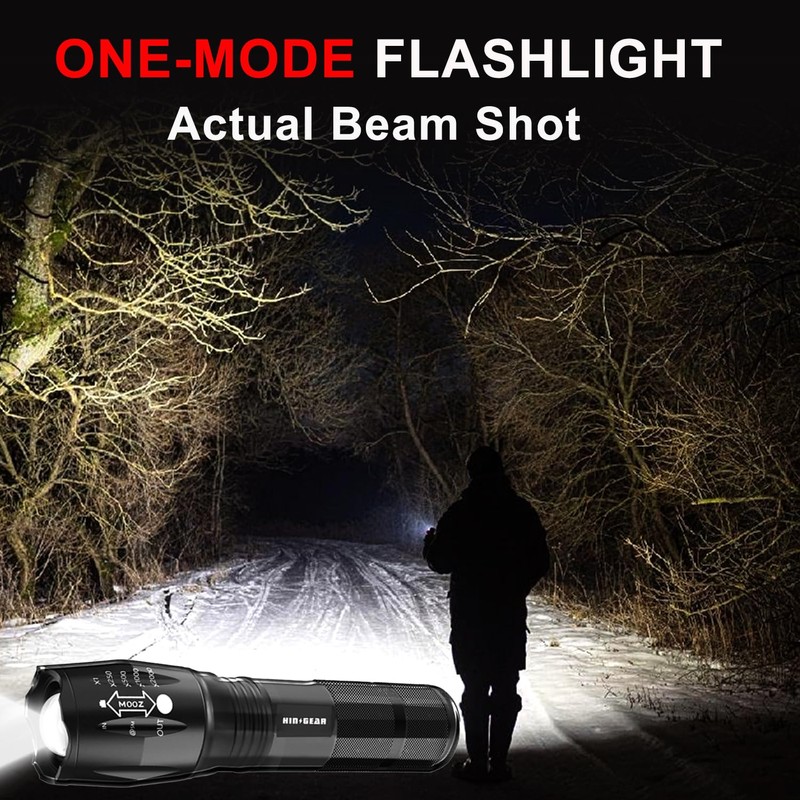 HinsGEAR 1 Mode Flashlights 4 Pack, Super Bright Zoomable LED