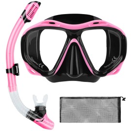 Yomaido Snorkel Set Adult Snorkelling Set with Diving Goggles and Dry Snorkel 180° Pink Panoramic View Snorkel Set Women Men for Snorkelling Swimming Beach Holiday