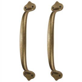 Runningfish Vintage Solid Brass Pulls, Antique Copper|Rustic Barn Door Grab Handles|Kitchen Cabinet Hardware Drawer Handle Pull (Bronze, 6.5inch-2Pcs)