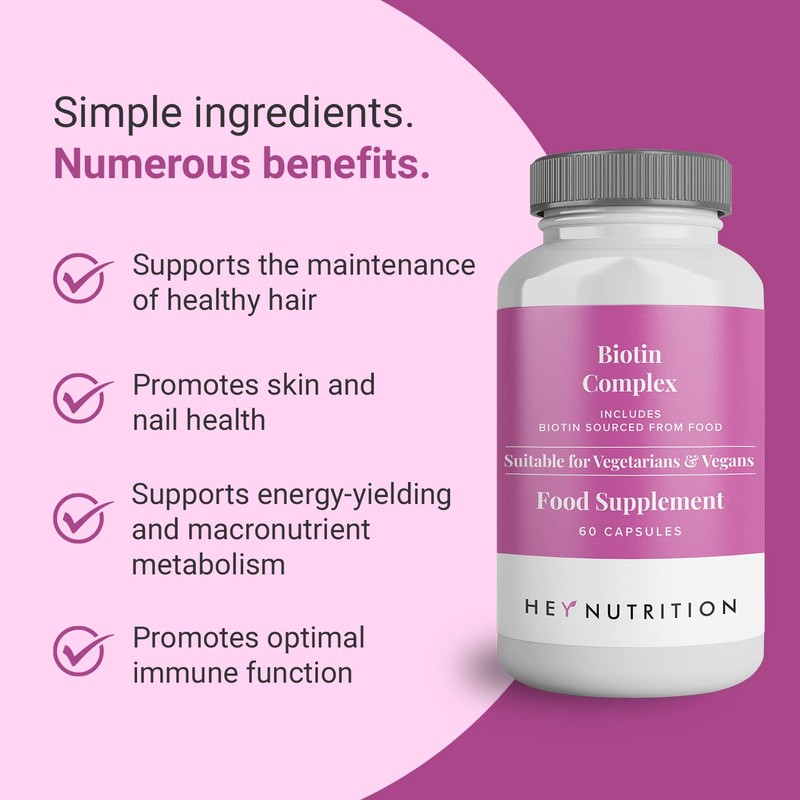 Hey Nutrition Biotin Complex Supplement - with Biotin, Selenium, and