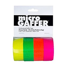 microGAFFER Micro Gaffer 4-Piece Set, 0.9 inch (24 mm) Width x 26.6 ft (7 m) Roll, Gaffer Tape (4 Fluorescent Colors: Yellow, Green, Orange, Pink) Cloth Tape