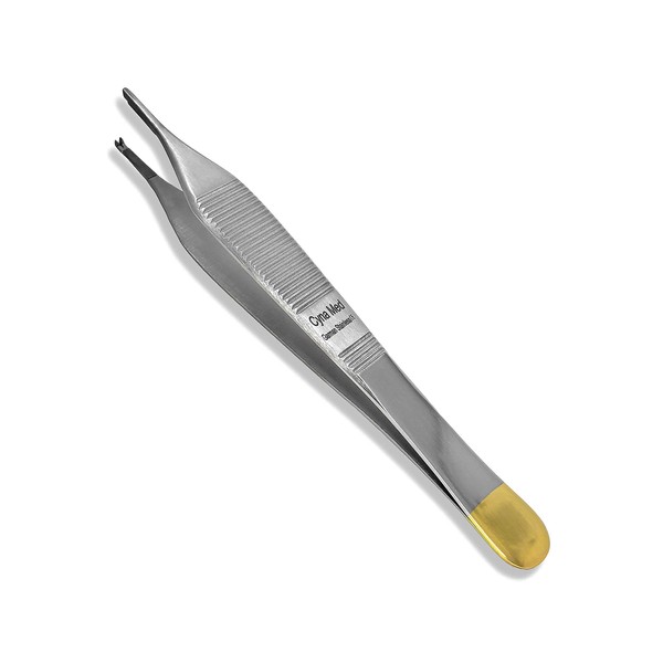 Cynamed T/C Adson Plastic Surgery Forceps 4.75" Straight Fine Point with Tungsten Carbide Inserts Surgical Veterinary Instruments with Gold Handle (1X2 Teeth, Adson Tissue Forceps, TC)