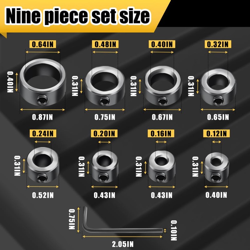 Depth Stop Drill Bit,Stop Collar Set Includes 1/8”, 3/16”, 1/4”,