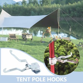 eMagTech Pack of 8 Multifunctional Iron Clamp Hooks for Outdoor Camping Tent Clothes Hooks for Tent Poles with Diameters from 1.6 cm to 2.5 cm Silver