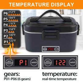 Nifogo Electric Lunch Box for Adults 100W with Temperature Display Heated Lunch Box Food Warmer LunchBox 1.8L Stainless Steel Container&Bag 12V/24V/110V for Car/Truck/Work(Black)