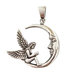 Treasure Bay Fairy on Crescent Moon Pendant - 925 Sterling Silver Necklace Charm for Women and Girls
