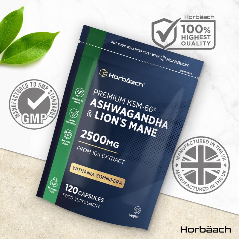 Ashwagandha KSM-66 and Lion's Mane 2500mg Capsules | KSM-66 Ashwagandha