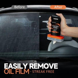 Glass Oil Film Remover for Car Windshield and Windows & Rearview Mirror, Car Glass Cleaner Remove Grease, Water Spots & Road Grime, Streak-Free Improves Driving Visibility(Cleaning Board + Emulsion)