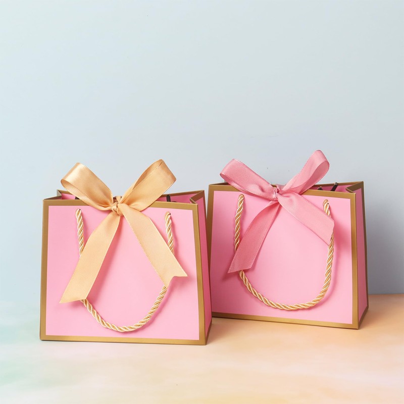 12Pcs Mini Gift Bags with Ribbons, Extra Small Pink Gift
