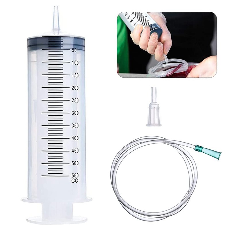 Gobesty Large Syringe with Hose, 550 ml Industrial Syringe, Plastic