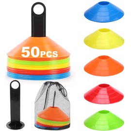 niuniaj 50 football cones, cones for football training with stand, mesh bag, football training cones set for Sports and Fitness Training Sessions (5 colors)