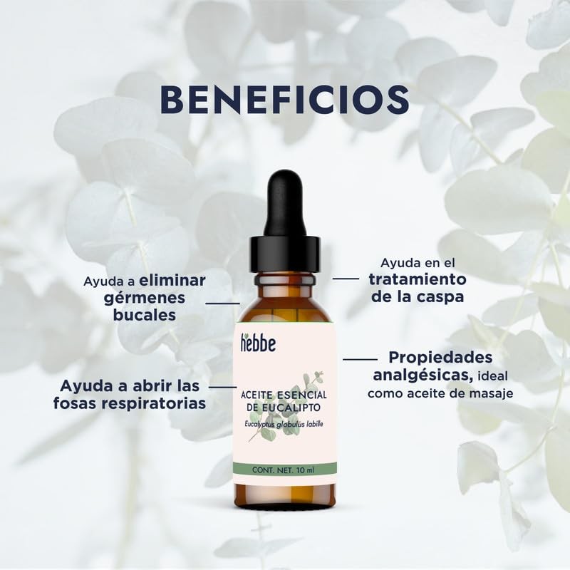 Hebbe - Aceite Esencial de Eucalipto 100% Puro, Calmante y