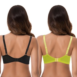 Curve Muse Women's Plus Size Unlined Minimizer Full Coverage Mesh Underwire Bra-2pack-Black,Neon Yellow-40DDDD