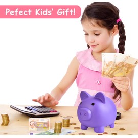 PJDRLLC Large Piggy Bank, Unbreakable Plastic Money Bank, Coin Bank for Girls and Boys, Large Size Piggy Banks, Practical Gifts for Birthday, Easter, Christmas (Purple)