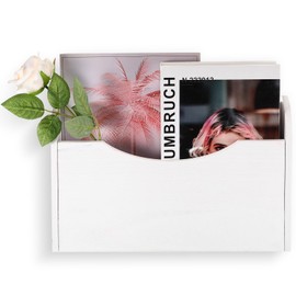 Suzile Wall Mounted File Holder Wood Magazine Holder Wall Hanging File Organizer for Office Mail Magazine Letter Paper Folder Organization (Pure White)