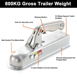 CZC AUTO Trailer Coupling Trailer Hitch Tow Hitch Heavy Duty Steel Trailer Coupling Hitch up to 800kg for 50mm Tow Ball and 50mm Square Trailer Drawbar